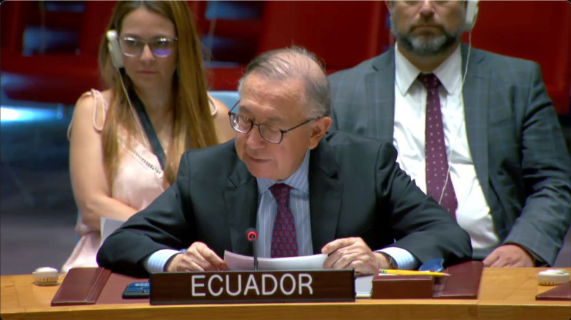El embajador de Ecuador ante la ONU, Hernán Pérez Loose, habla ayer ante el Consejo de Seguridad del organismo.