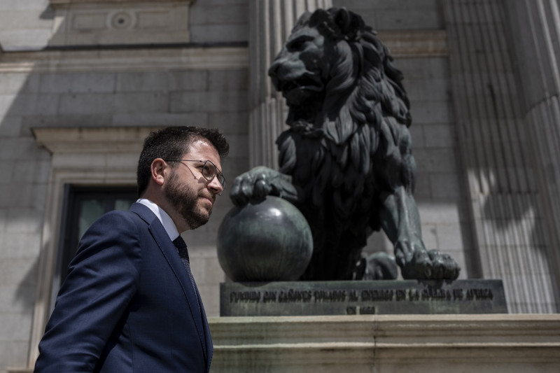 El presidente catalán Pere Aragonés en Madrid el 21 de abril de 2022.