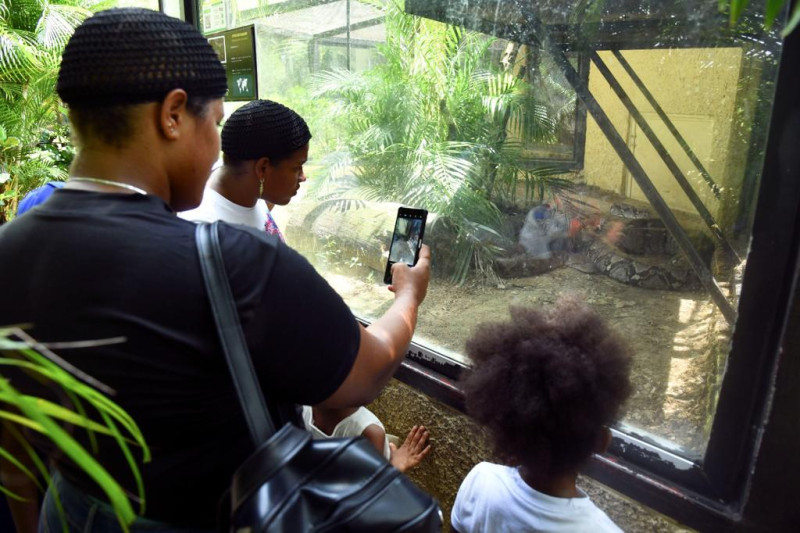 Personas en el serpentario del Parque Zoológico Nacional.