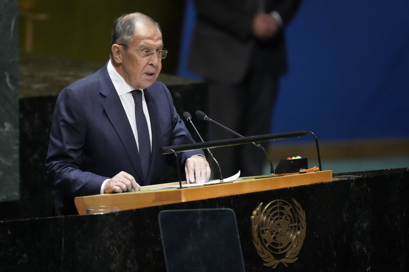 El canciller ruso Serguei Lavrov habla ante la 78va. sesión de la Asamblea General de la ONU, sábado 23 de setiembre de 2023 en la sede de las Naciones Unidas.