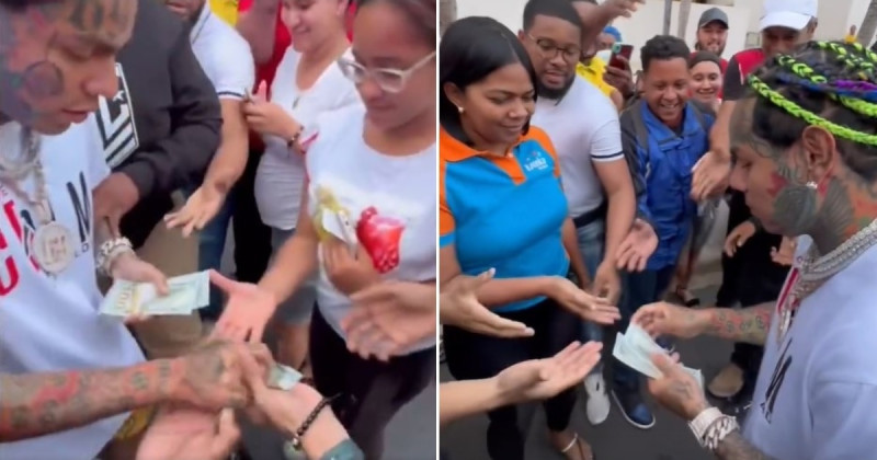 En República Dominicana se viralizaron imágenes de Tekashi repartiendo dinero entre varias personas con las que se encontró en las calles.