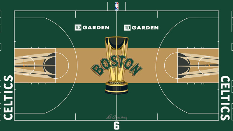 Así se verá el tabloncillo de los Celtics de Boston durante los partidos de la nueva Copa de la NBA.