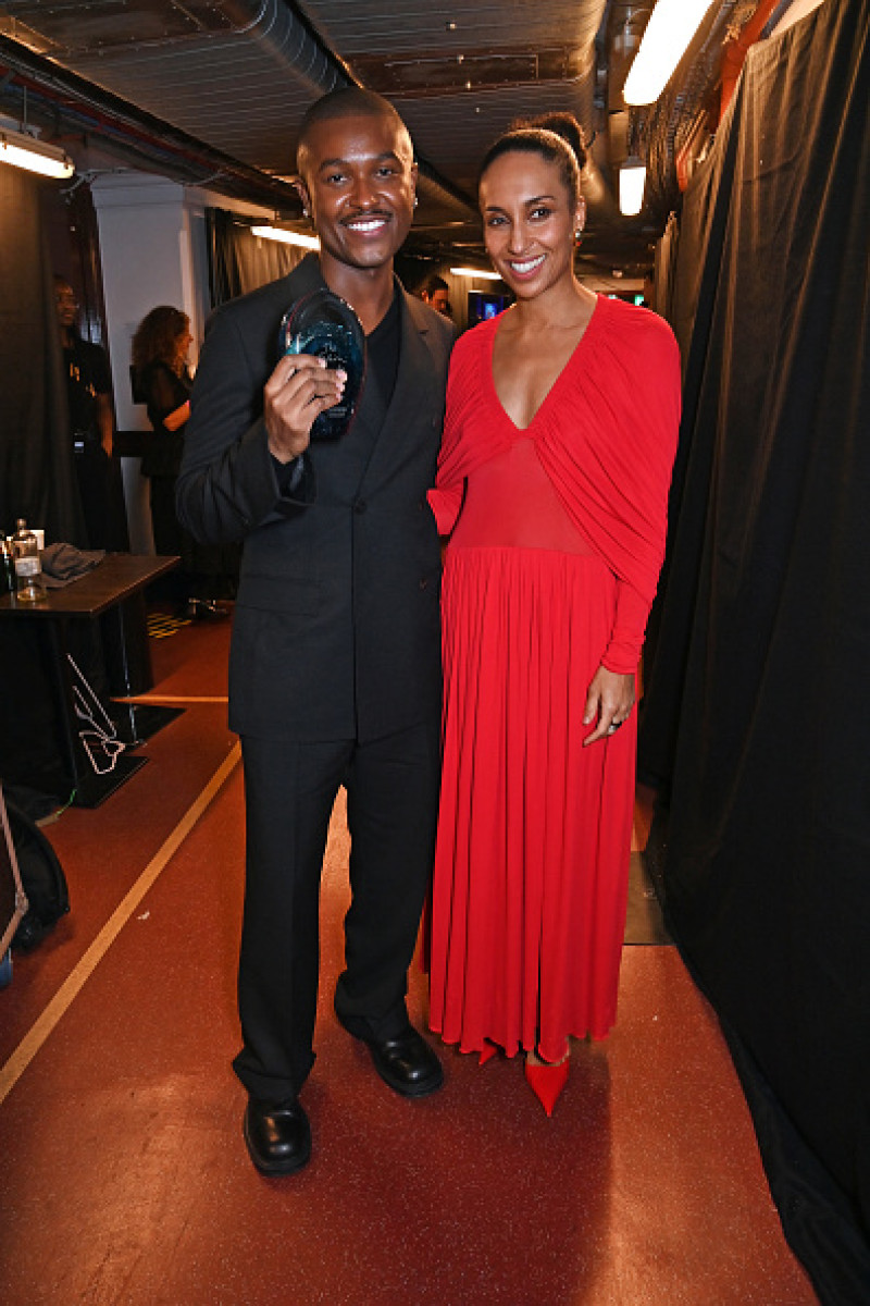 LONDON, ENGLAND - DECEMBER 04: Maximilian Davis, winner of the British Womenswear Designer Award for Ferragamo, and Chioma Nnadi pose backstage at The Fashion Awards 2023 presented by Pandora at The Royal Albert Hall on December 4, 2023 in London, England. (Photo by Dave Benett/Getty Images