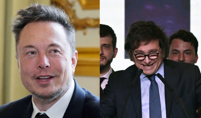 Magnate Elon Musk y el presidente electo de Argentina, Javier Milei
