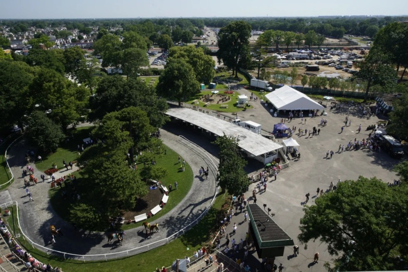 Vista del hipódromo de Belmont Park previo a la edición 153 del Belmont Stakes, el sábado 5 de junio de 2021, en Elmont, Nueva York.