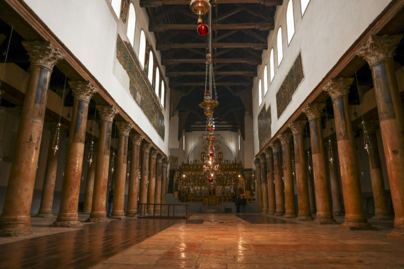 Una imagen muestra la Iglesia de la Natividad en la ciudad de Belén, en Cisjordania, el 13 de diciembre de 2023, en medio de los continuos combates entre Israel y Hamás en Gaza