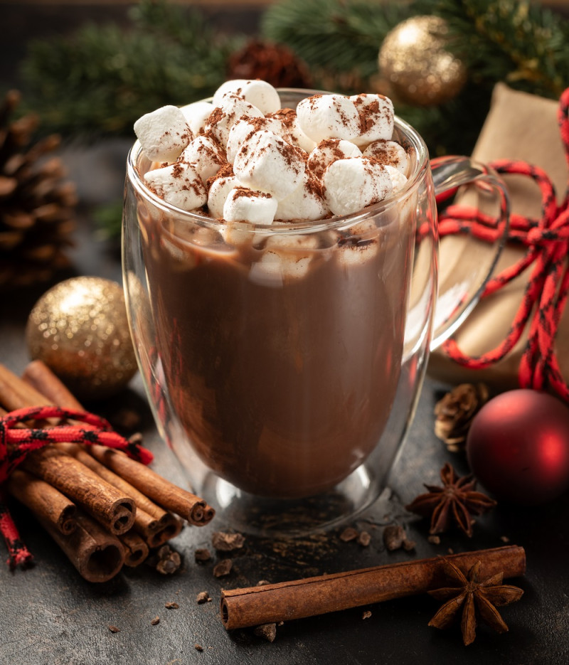 Sirve el chocolate caliente en una taza y decora con una capa de cacao en polvo, malvaviscos o una ramita de canela.