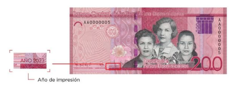 Fotografía del nuevo billete de 200 pesos dominicanos.