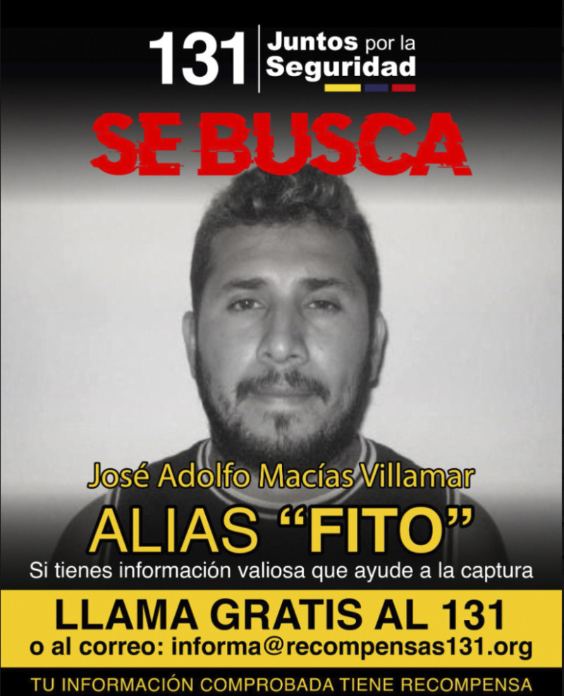 Este cartel de búsqueda publicado el martes 9 de enero de 2024 por el Ministerio del Interior de Ecuador, muestra a José Adolfo Macías Villamar, líder de la pandilla Los Choneros