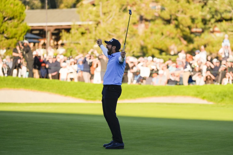 Matthieu Pavon celebra en el hoyo 18 tras ganar el PGA Tour el pasado sábado.