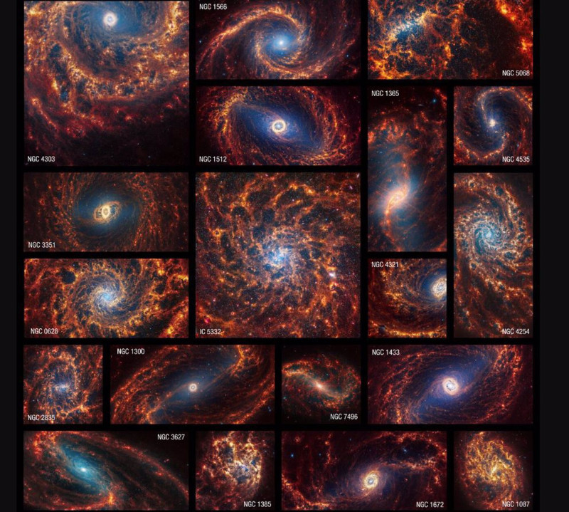 Catálogo de galaxias espirales observadas de frente por el telescopio Webb.