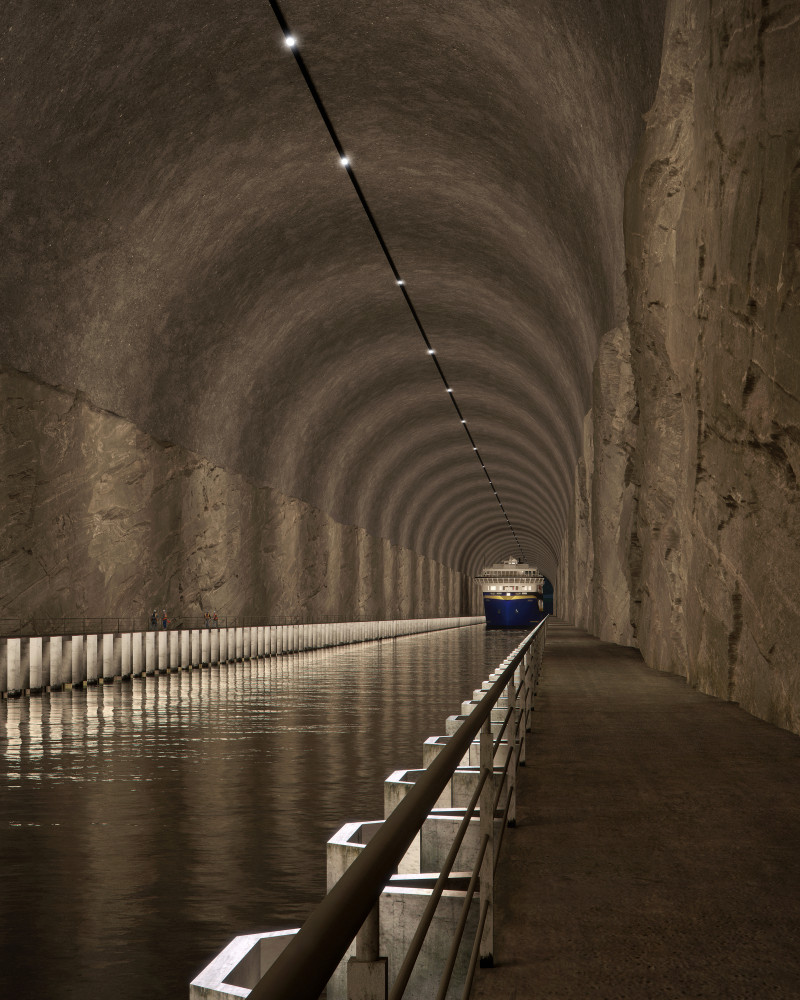 Representación de un barco dentro del túnel de Stad.