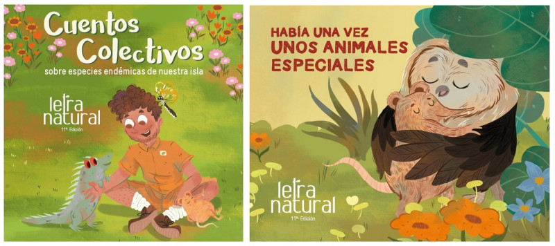 Portadas de las obras publicadas en la edición 11 de Letra Natural, con ilustraciones de Nathalia Rivera.
