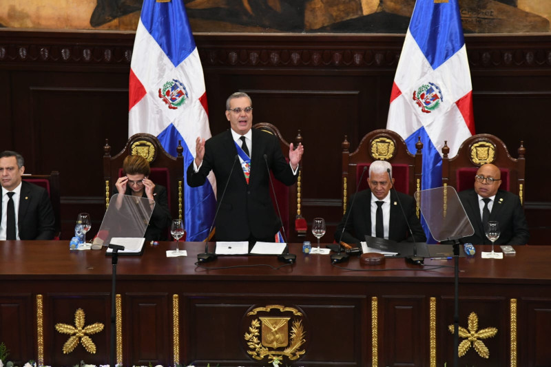 El presidente Luis Abinader durante su cuarto discurso de rendición de cuentas este martes.
