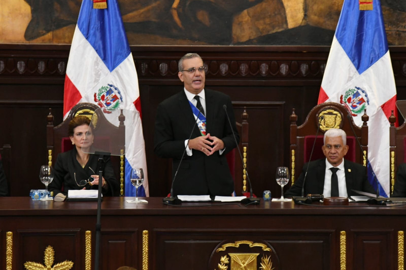 Fotografía muestra al presidente Luis Abinader, en su alocución en el Congreso Nacional.