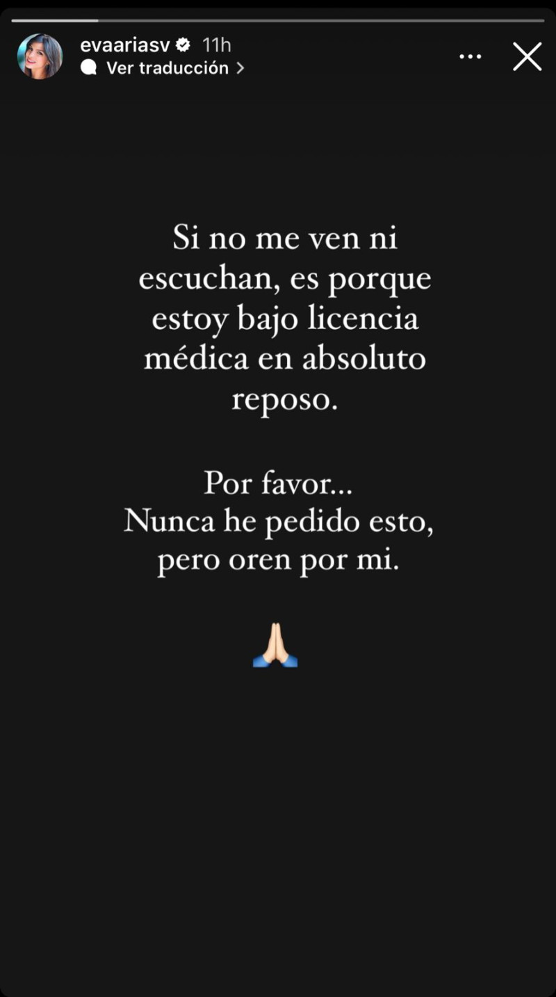 Historia de Instagram de Eva Arias.