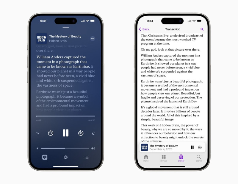 Transcripciones en el servicio Apple Podcasts