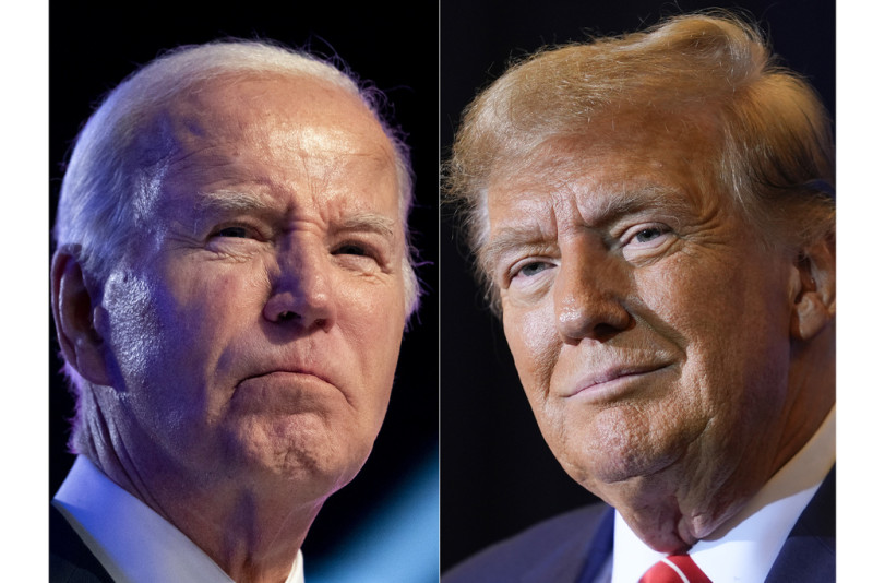 El presidente estadounidense Joe Biden, izquierda, el 5 de enero de 2024, y al precandidato republicano y expresidente Donald Trump, derecha, el 19 de enero de 2024