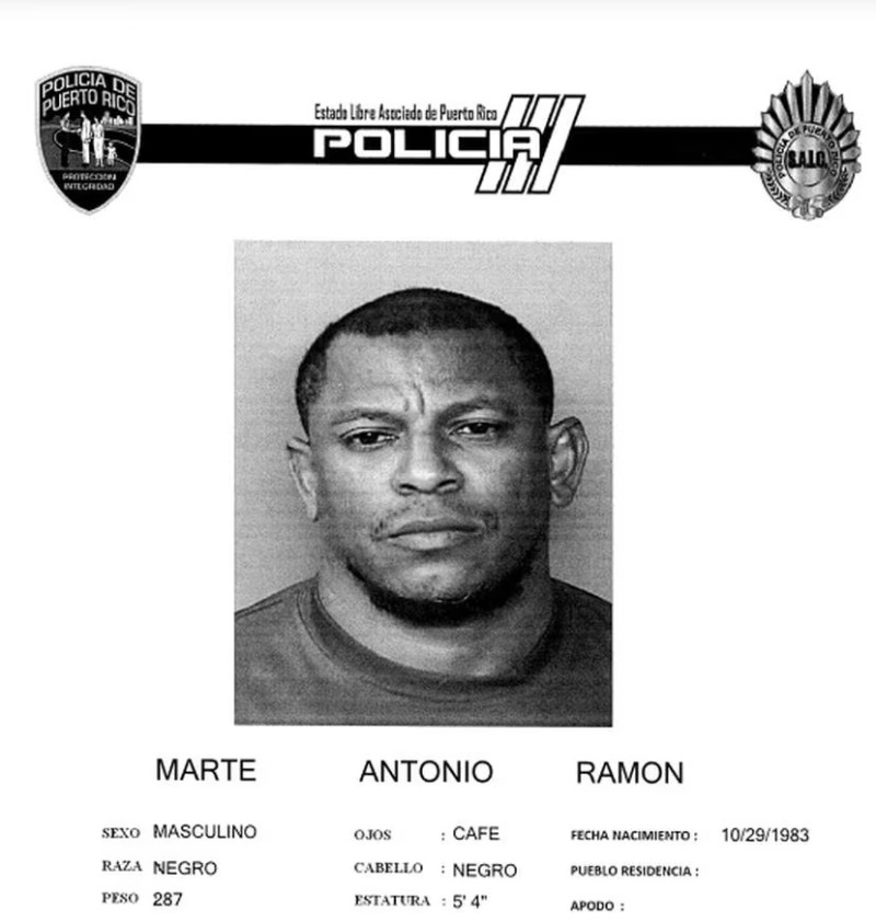 Ficha de las autoridades boricuas: el ciudadano es identificado como Ramón Marte Antonio, de 41 años.