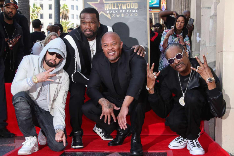 Eminem, 50 Cent, Dr. Dre y Snoop Dogg en Los Ángeles el 19 de marzo de 2024.