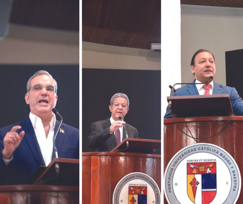 Luis Abinader, candidato presidencial por PRM, Leonel Fernández, candidato de Fuerza del Pueblo. y Abel Martínez, candidato por el PLD.