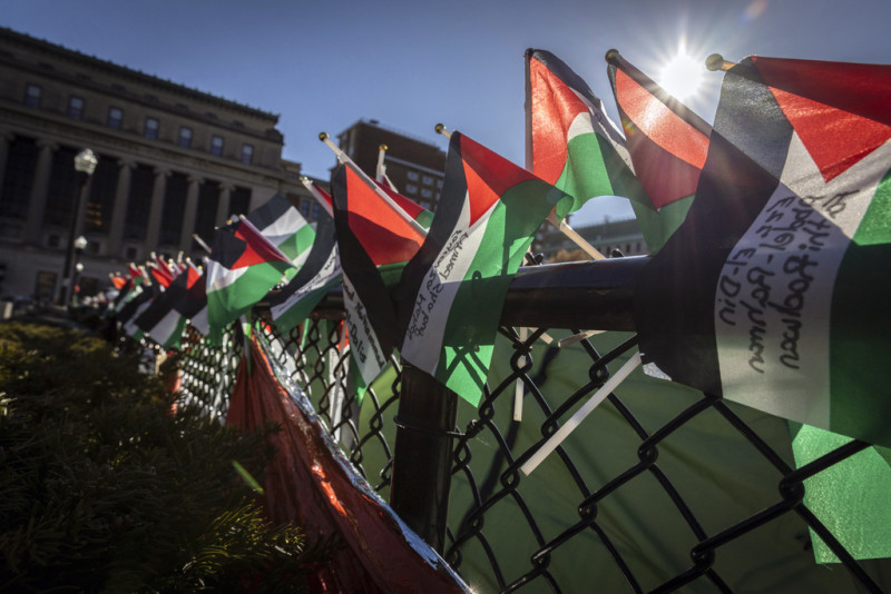 Una fila de banderas palestinas