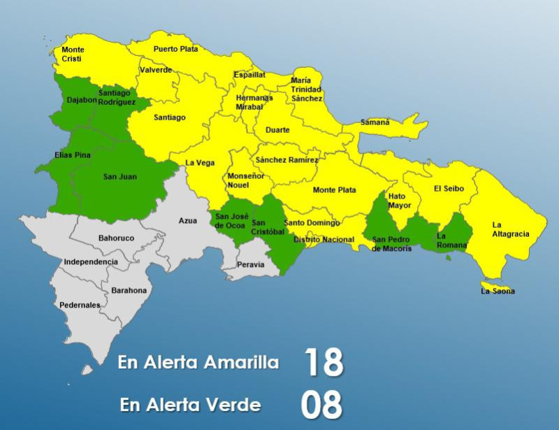 18 provincias en alerta amarilla ante vaguada.