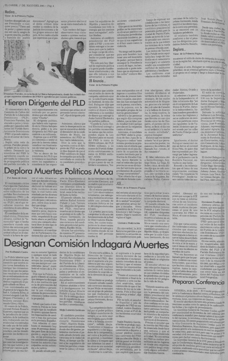 Edición del 1 de mayo del 2000, del periódico El Caribe.