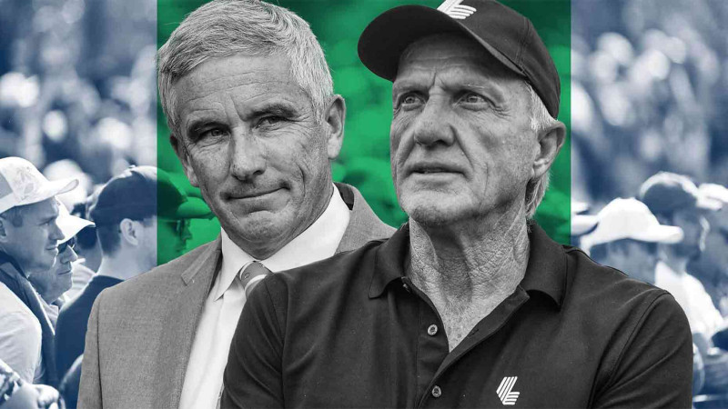 Sobre los hombros de Jay Monahan (Comisionado del PGA Tour), y de Greg Norman (Director del LIV Golf), descansan las esperanzas de que termine la crisis y se hagan las paces. (Créditos: golf.com)