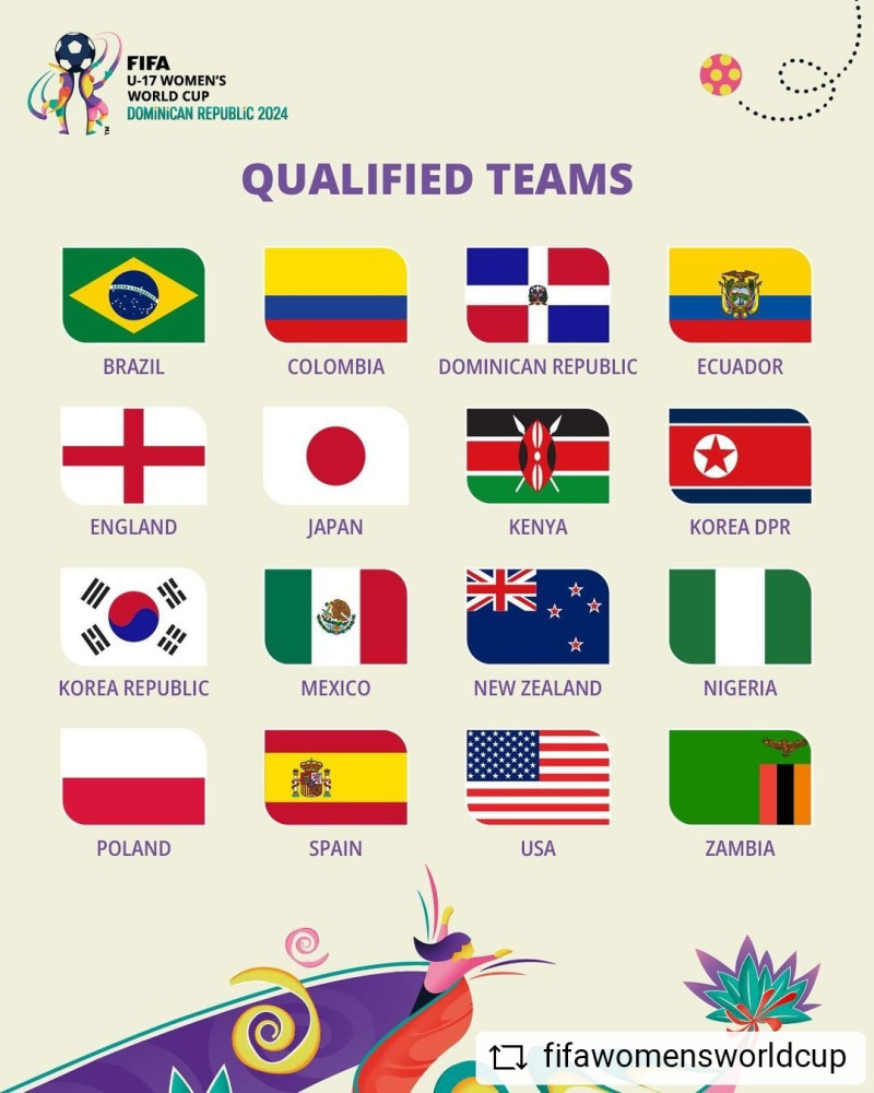 Banderas de los países que participarán en el mundial femenino Sub 17 que se celebrará en el país.