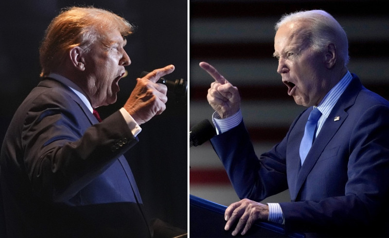 Esta combinación de fotos tomadas en Columbia, Carolina del Sur, muestra a la izquierda, el expresidente Donald Trump el 24 de febrero del 2024 y a la derecha al presidente Joe Biden el 27 de enero del 2024.