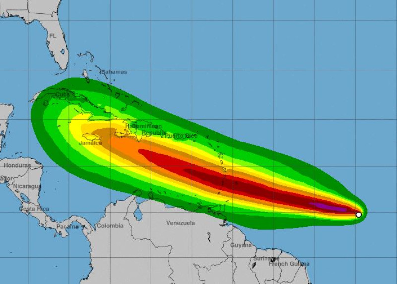 Trayecto pronosticado de la tormenta tropical Beryl