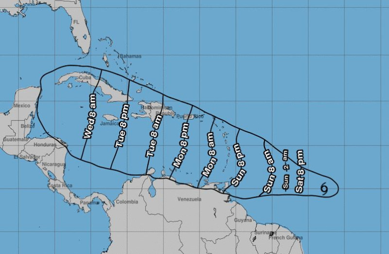 Trayectoria pronosticada de la tormenta tropical Beryl