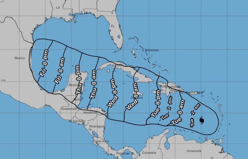 Trayectoria proyectada para el huracán Beryl