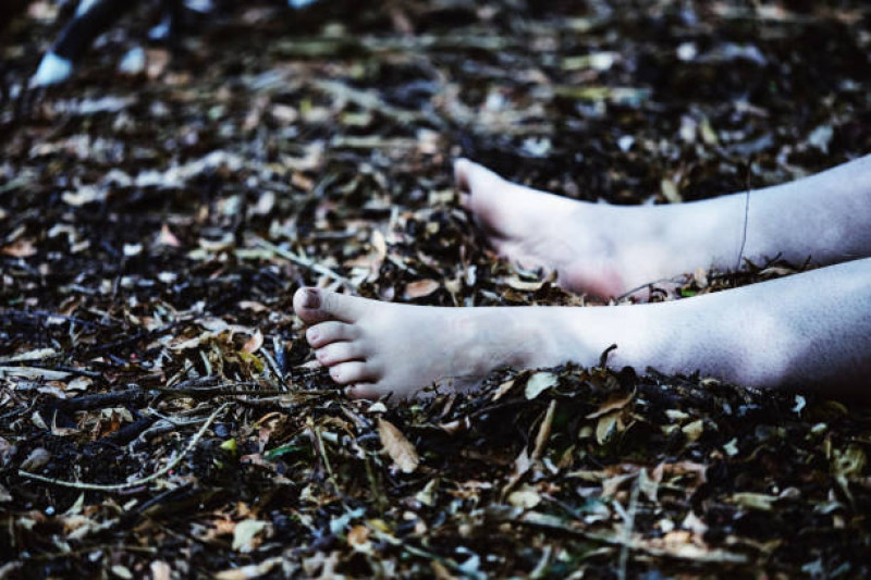 Imagen ilustrativa de los pies de una mujer en el bosque.