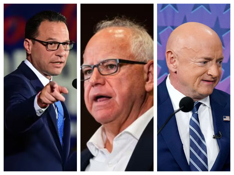 El gobernador de Pensilvania, Josh Shapiro; el de Minesota, Tim Walz; y el senador de Arizona Mark Kelly.