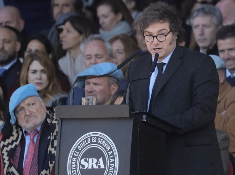 El presidente argentino Javier Milei pronuncia un discurso durante la exposición de la Sociedad Rural Argentina en Buenos Aires el 28 de julio de 2024.