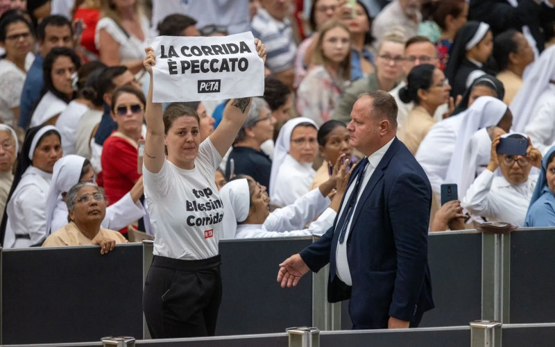 Mujeres protestan en audiencia del Papa Francisco