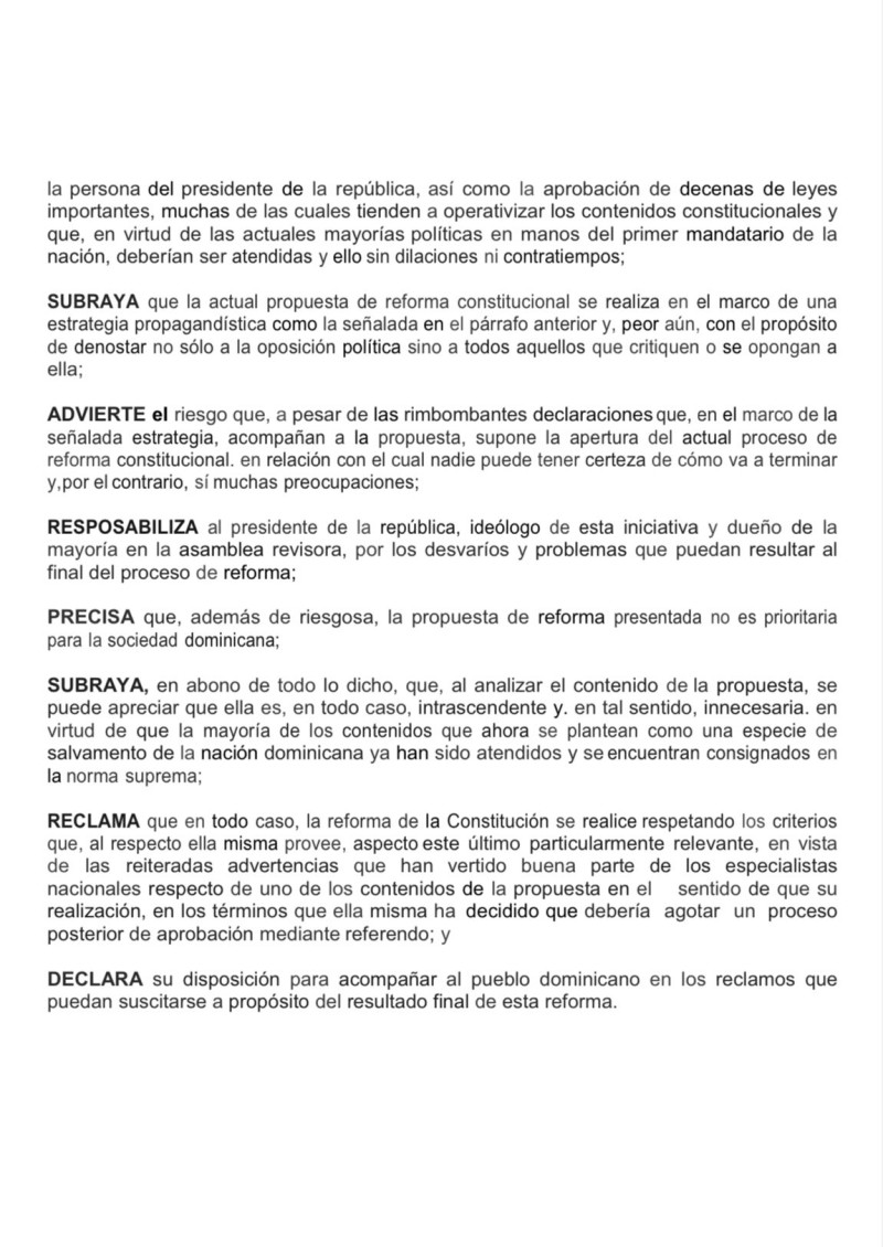 PLD, página 2 de respuesta a proyecto de modificación constitucional