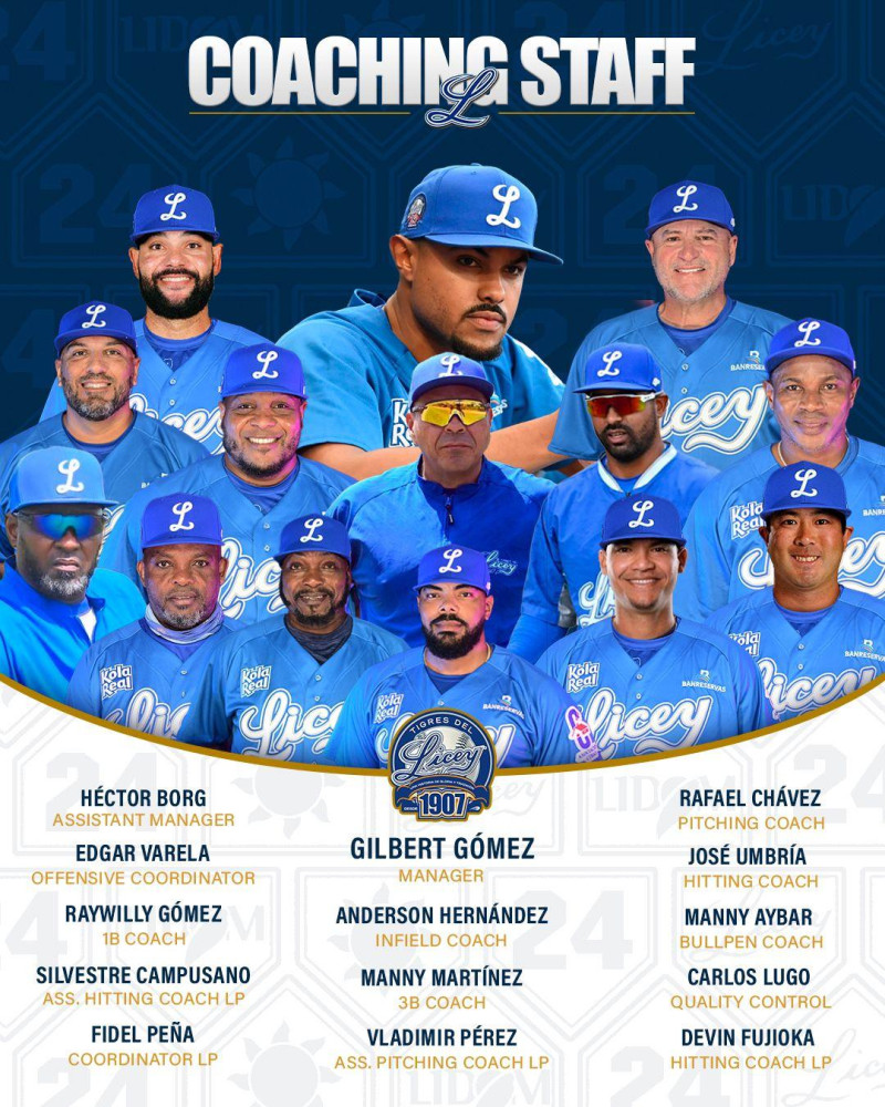 Integrantes del staff de coaches de los Tigres del Licey para la temporada 2024-25.