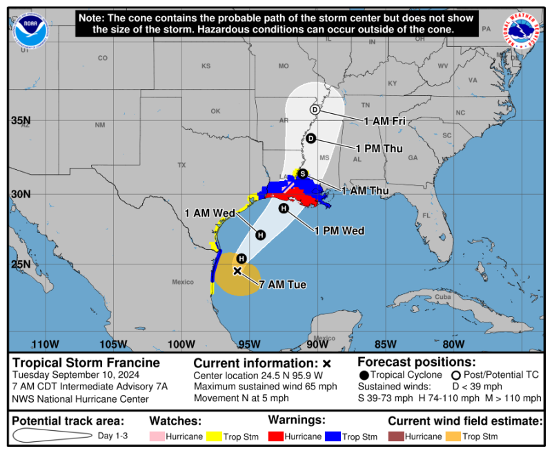 Trayectoria de la tormenta tropical Francine