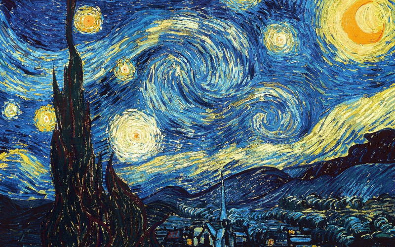 Fotografía muestra pintura de la Noche Estrellada de Van Gogh.