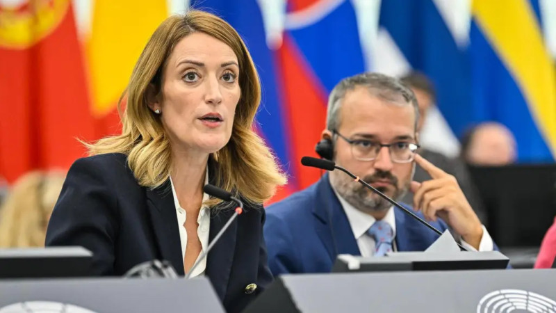 Roberta Metsola, presidenta de la Eurocámara, durante una sesión de votaciones en el Parlamento Europeo.