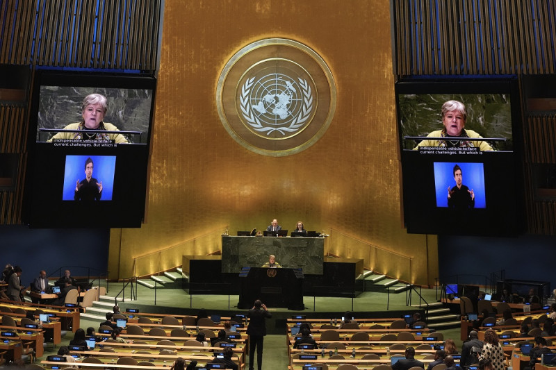 La secretaria de Exteriores de México, Alicia Bárcena, habla en la Asamblea General de Naciones Unidas durante la Cumbre del Futuro, el domingo pasado.