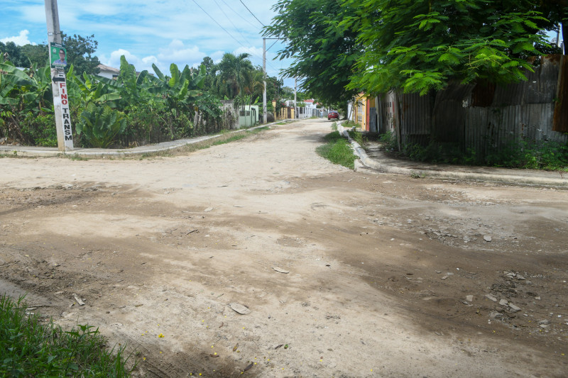 Calle sin asfalto y con crecimiento de yerba en un sector de Engombe.