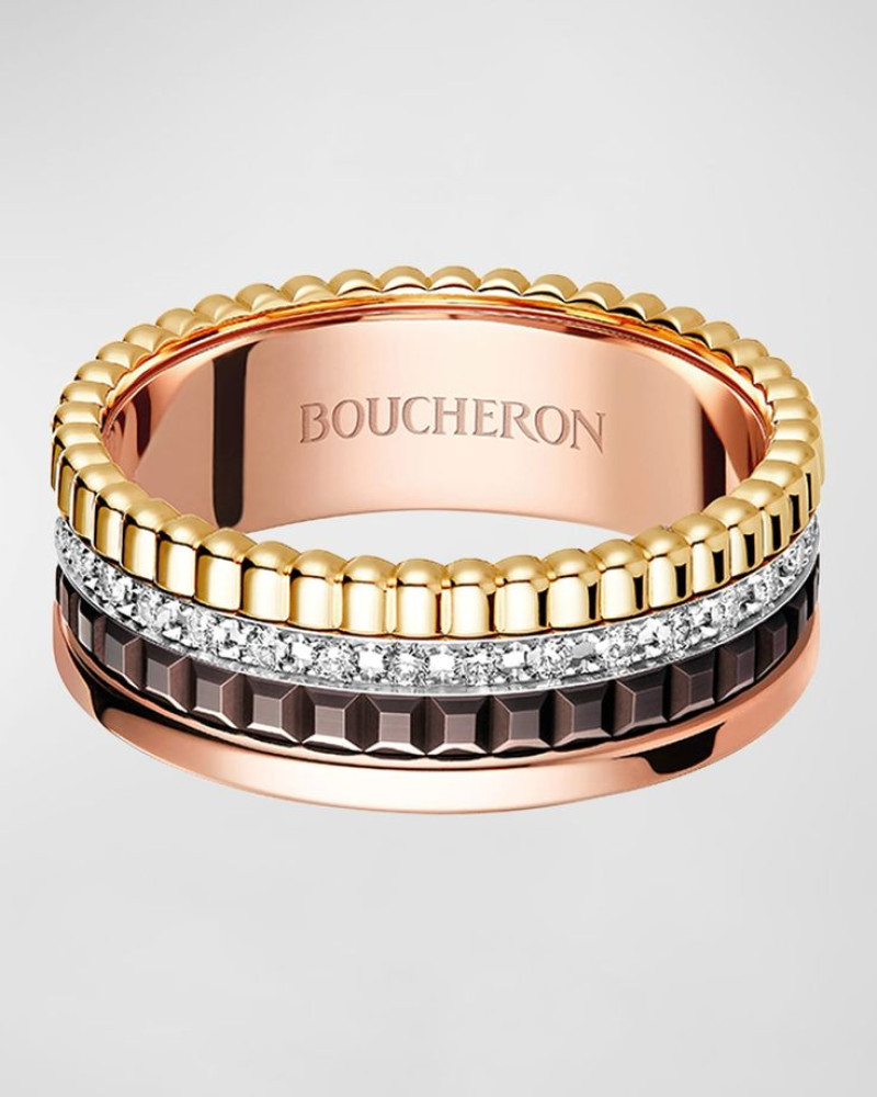 BOUCHERON Quatre 18k Gold Classique Small Band Diamond Ring - Yellow Gold