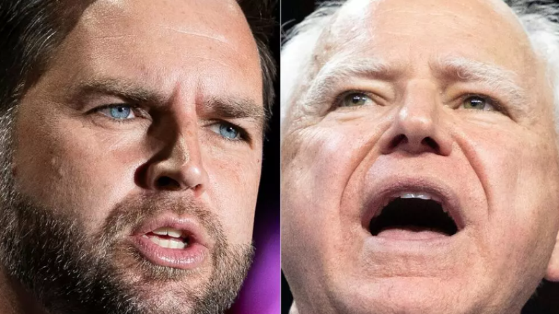 Los candidatos a la vicepresidencia J.D. Vance y Tim Walz se enfrentan en un esperado debate en Nueva York el 1 de octubre de 2024.