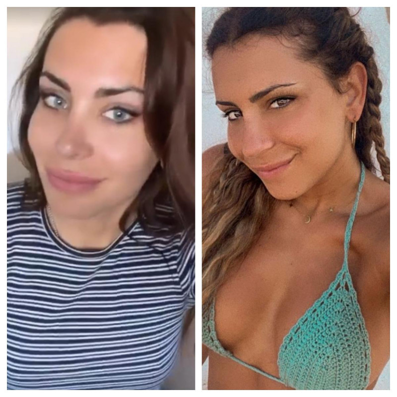 Daniela Requena antes y después del cambio de color de ojos