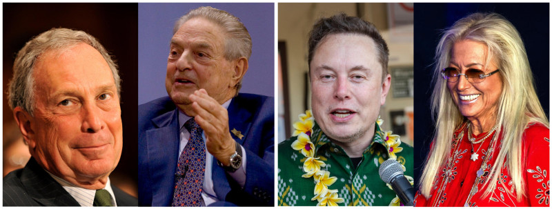 Michael Bloomberg, Elon Musk, Miriam Adelson y George Soros