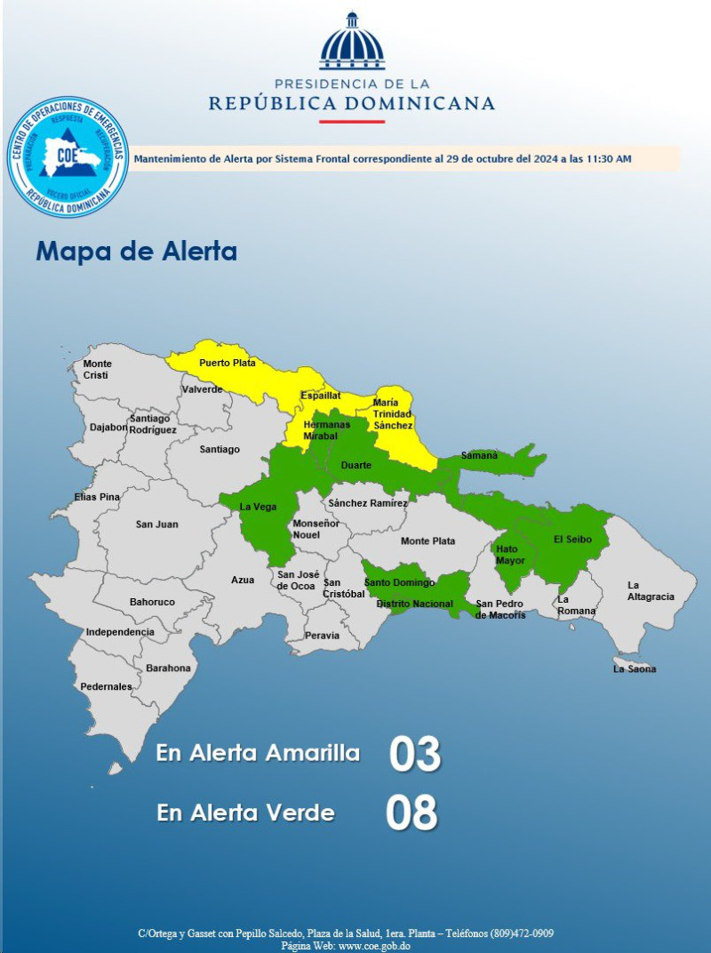 Mapa de provincias en alerta